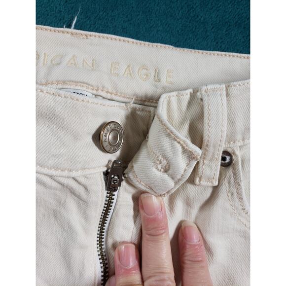 American Eagle Jeans Size 4 Womens White Stretch Pants Baggy Wide Leg Stove Pipe - Picture 6 of 14